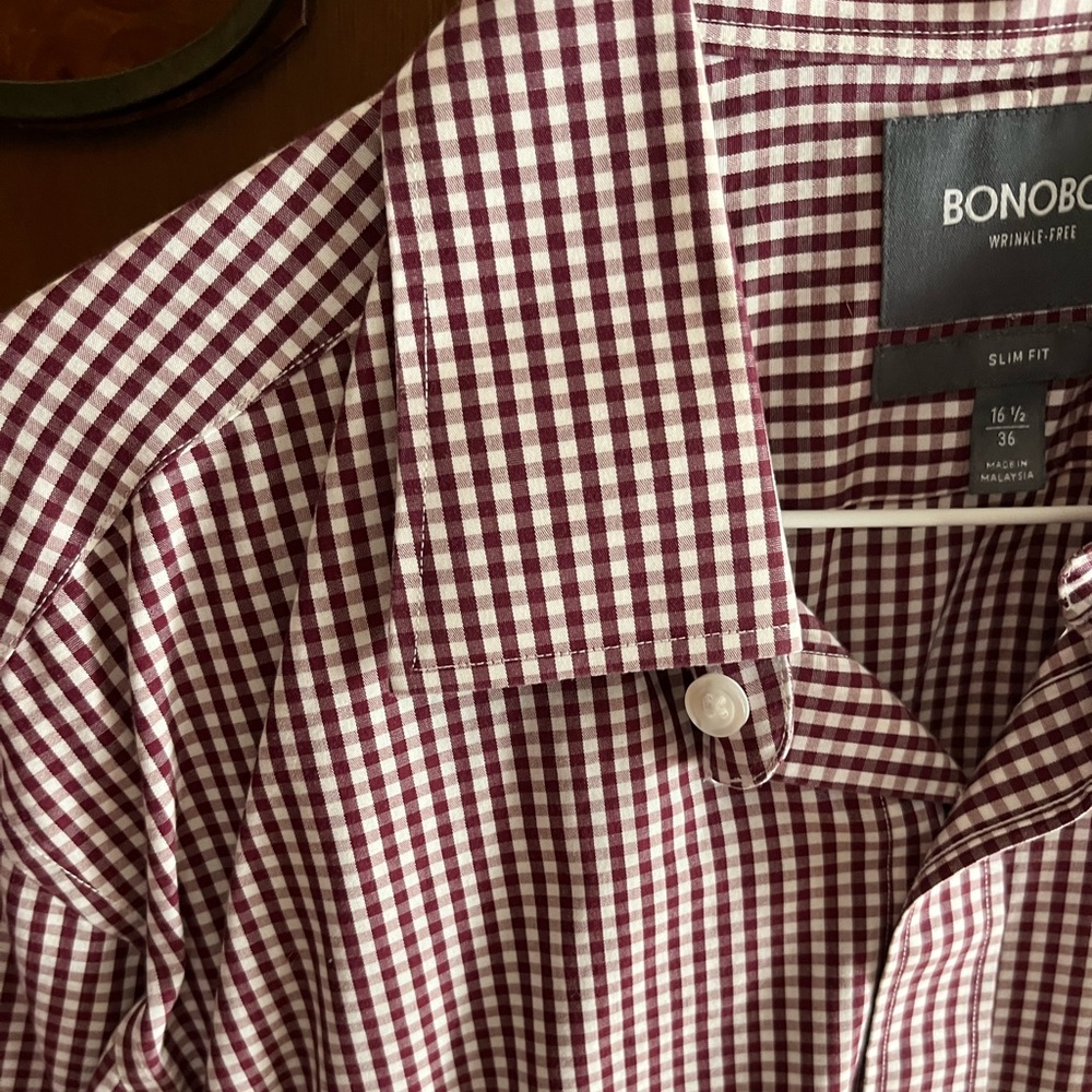 Bonobos formal button down crimson gingham 16/36 slim fit